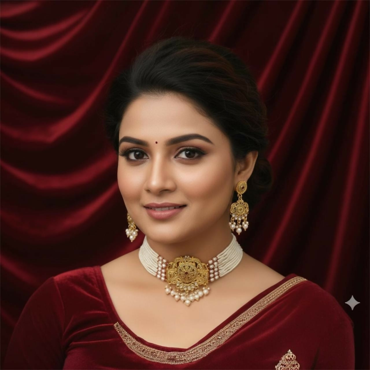 Premium Gold Pearl Traditional Necklace With Earrings.