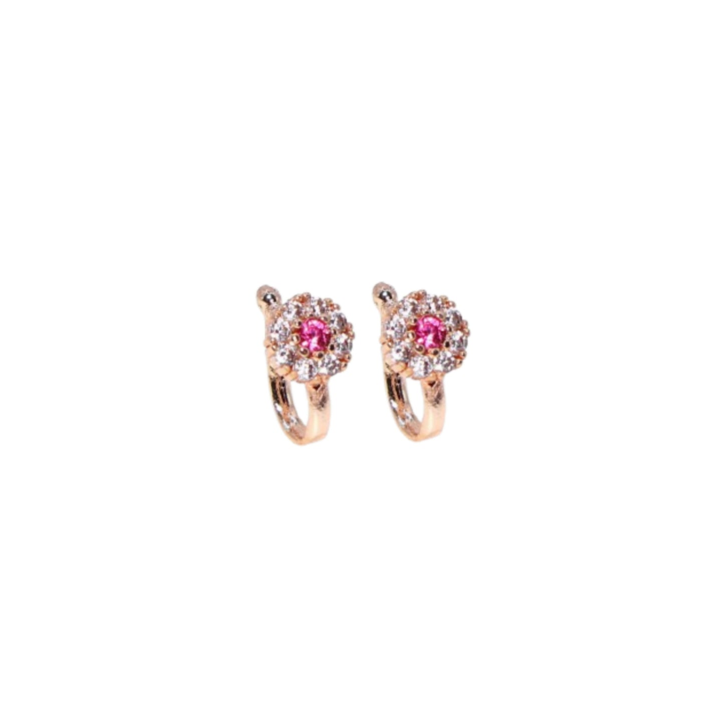 Rose Gold Pink Stone Floral Press-On Nose Ring Combo Pack of 2