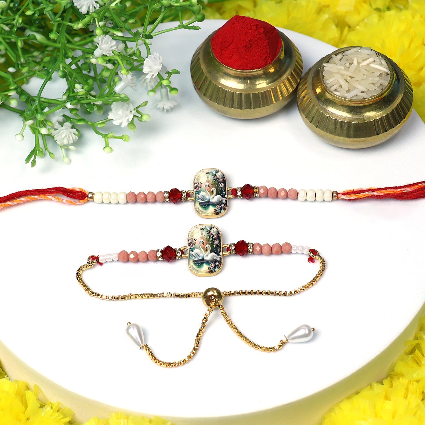 Designer Lumba Rakhi for Bhabhi – Surprise Random Rakhi Added Inside – Traditional Raksha Bandhan (1 Pair / Mix Design)