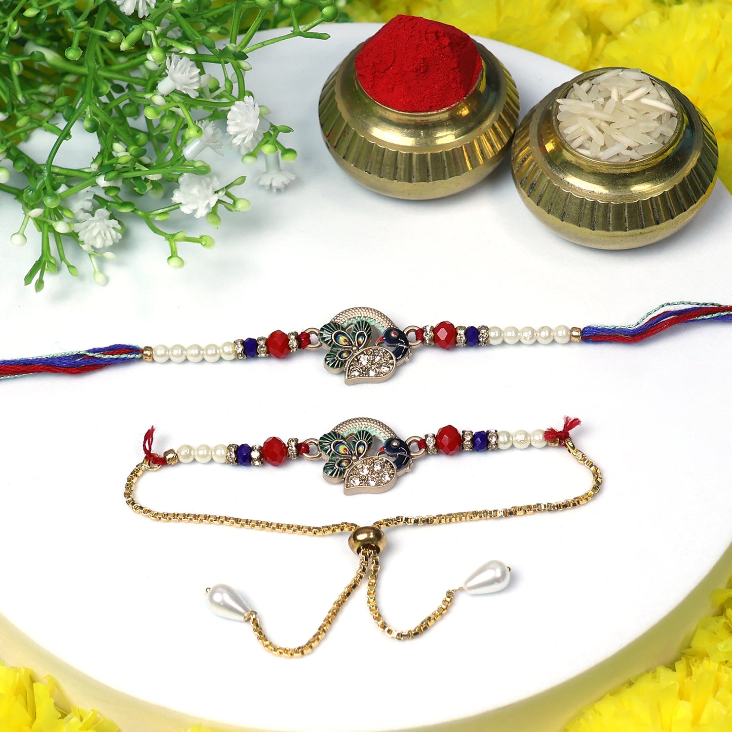 Designer Lumba Rakhi for Bhabhi – Surprise Random Rakhi Added Inside – Traditional Raksha Bandhan (1 Pair / Mix Design)