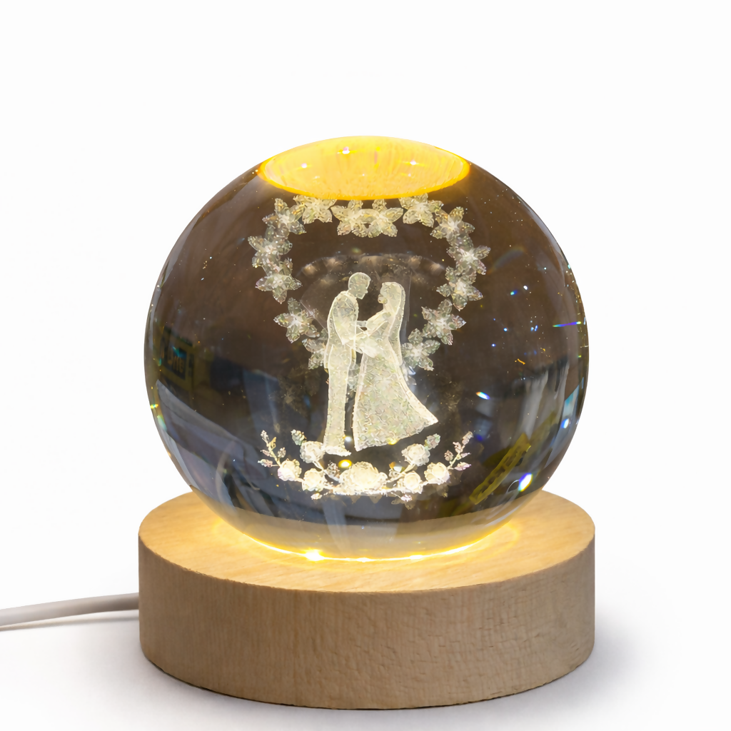 Crystal Ball LED Night Lamp | Romantic Couple Design | Warm Light Decor