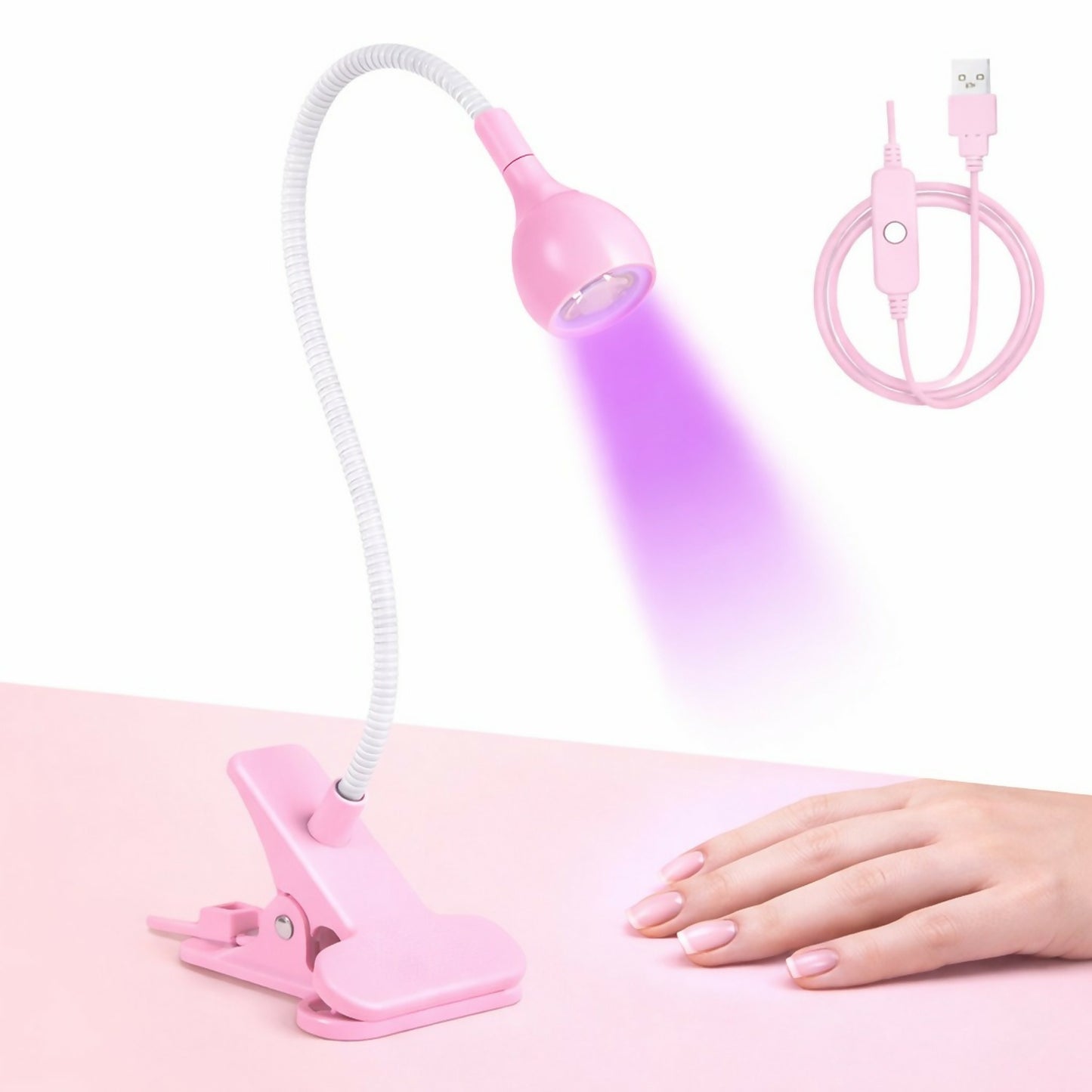 Pink Clip-On UV LED Lamp with Flexible Neck