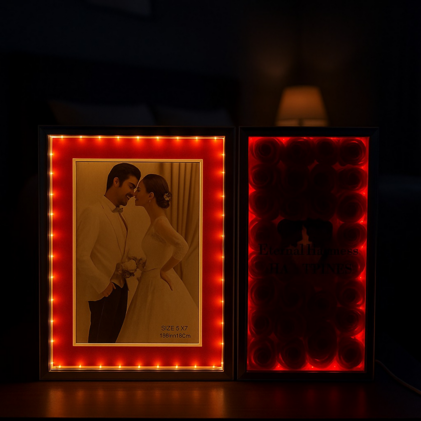 Romantic Dual-Panel LED Photo Frame with Rose Box | Warm Light 5x7 Inch Photo Frame for Couples, Anniversary, Wedding & Home Decor | Illuminated Foldable Love Frame with Artificial Roses – USB Powered Gift for Partner
