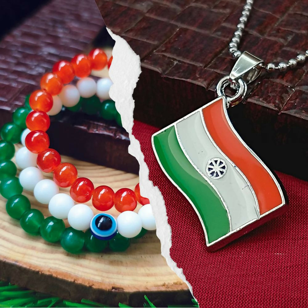 Flag Pendant with Tricolor Bracelet Combo