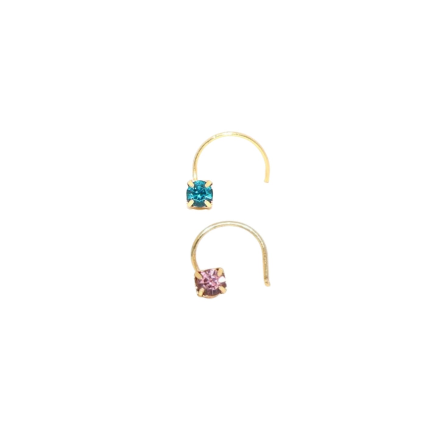 Gold plated crystal nosepin stud showcasing deep teal crystal stone