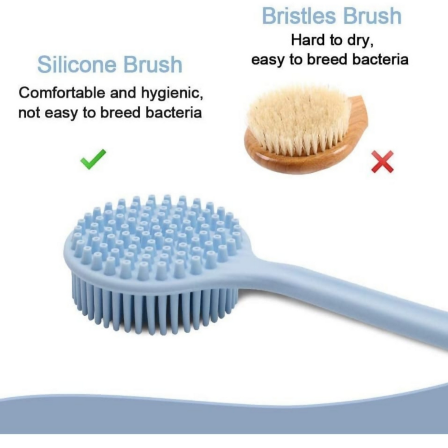 Long Handle Silicone Bath Brush for Body Cleaning & Massage
