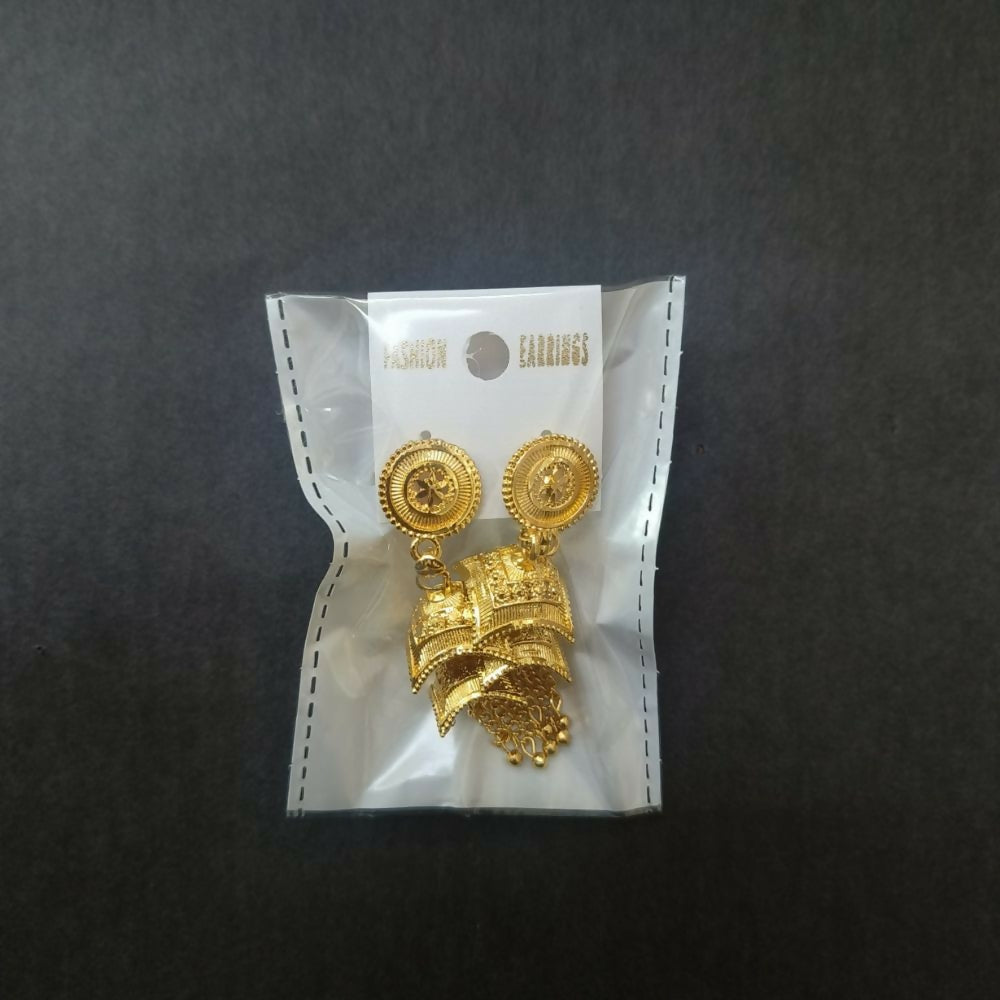 Gold plated ethnic jhumki earrings on display