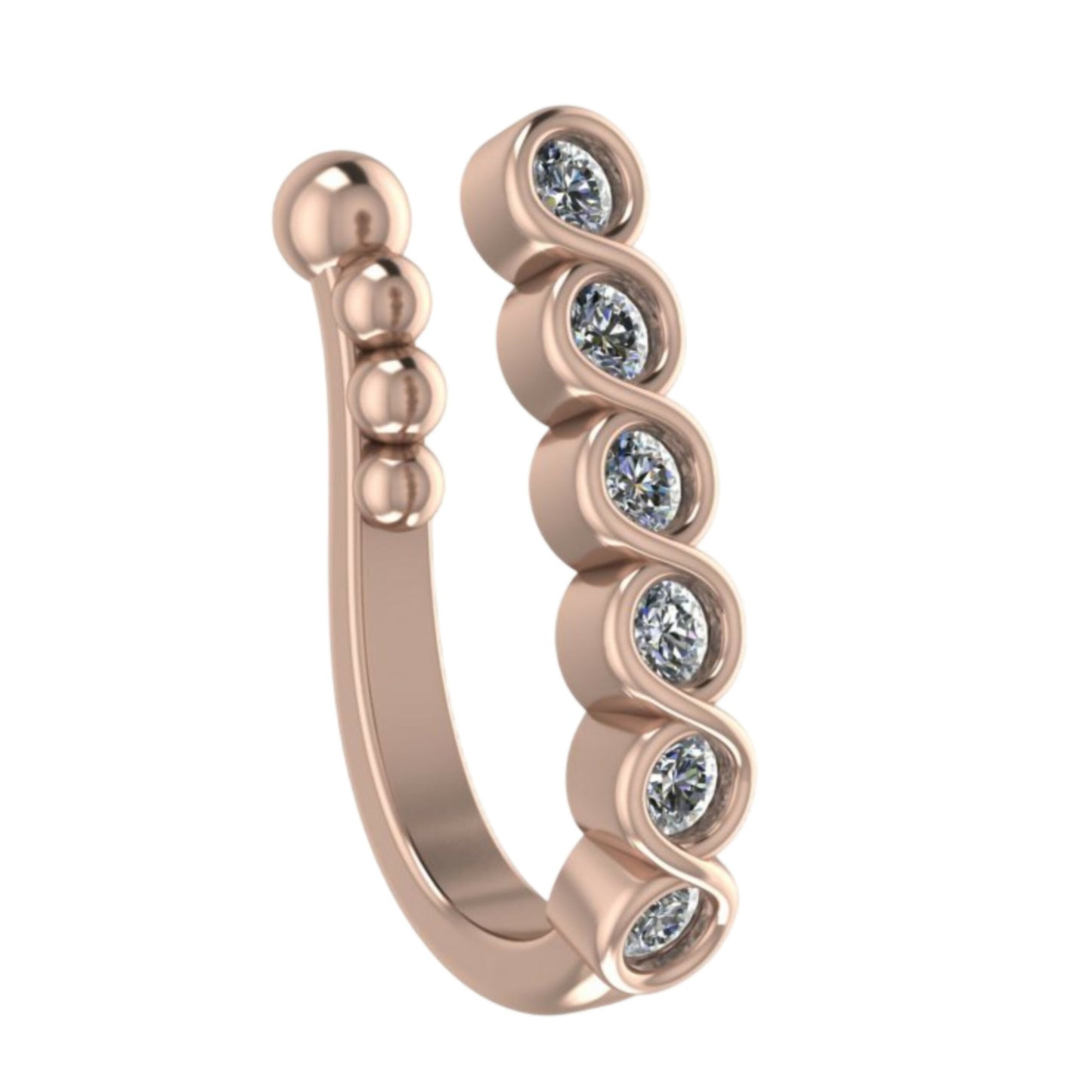 Rose Gold Diamond Look 5-Stone Nose Cuff/Clip-On Ring