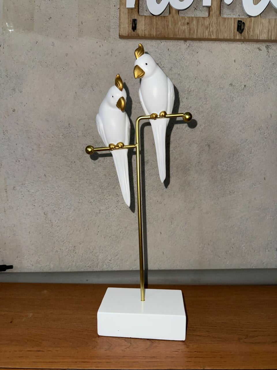 White gold couple bird resin figurine with solid base