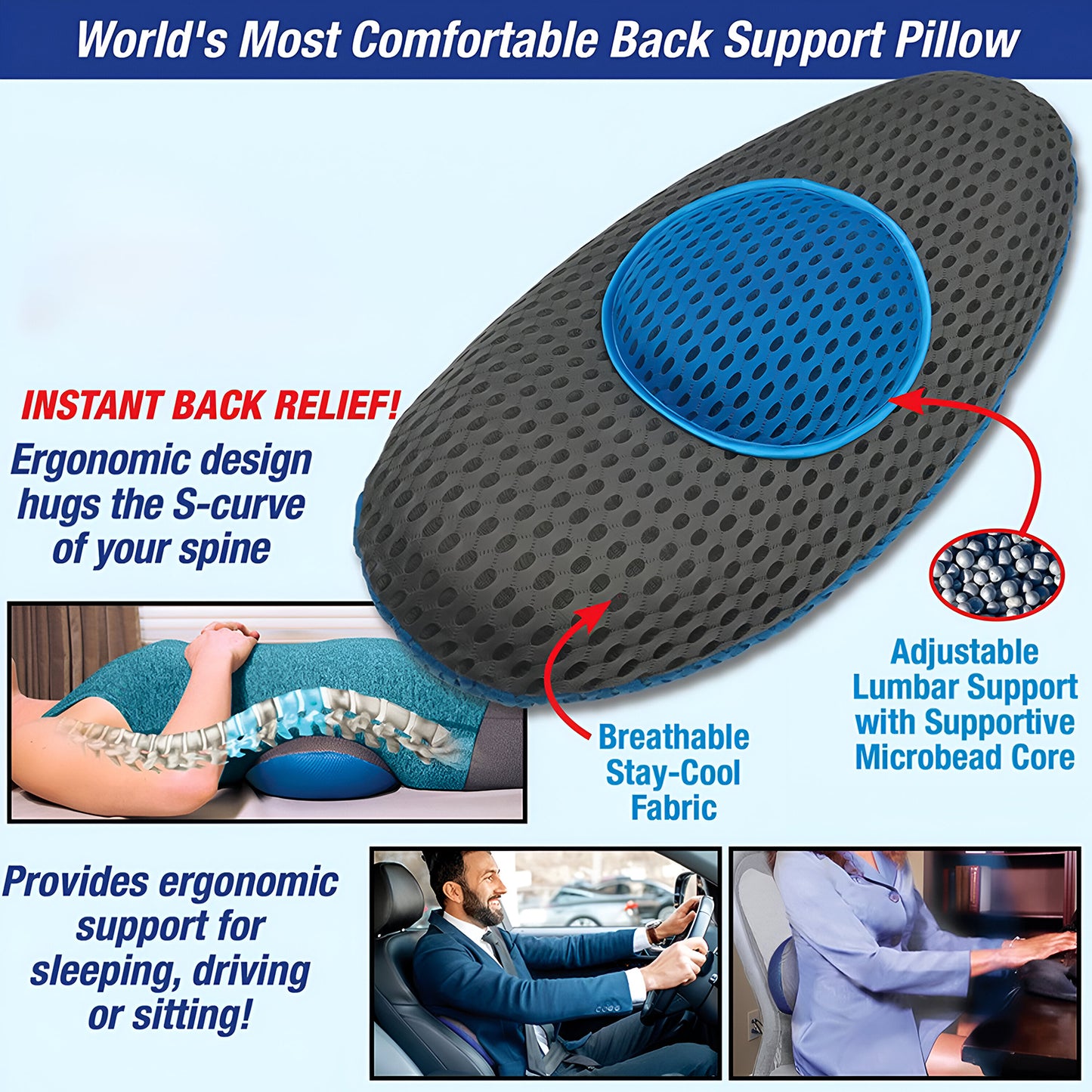 Ergonomic Orthopedic Back Support Pillow (18 x 9 Inch / 1 Pc)