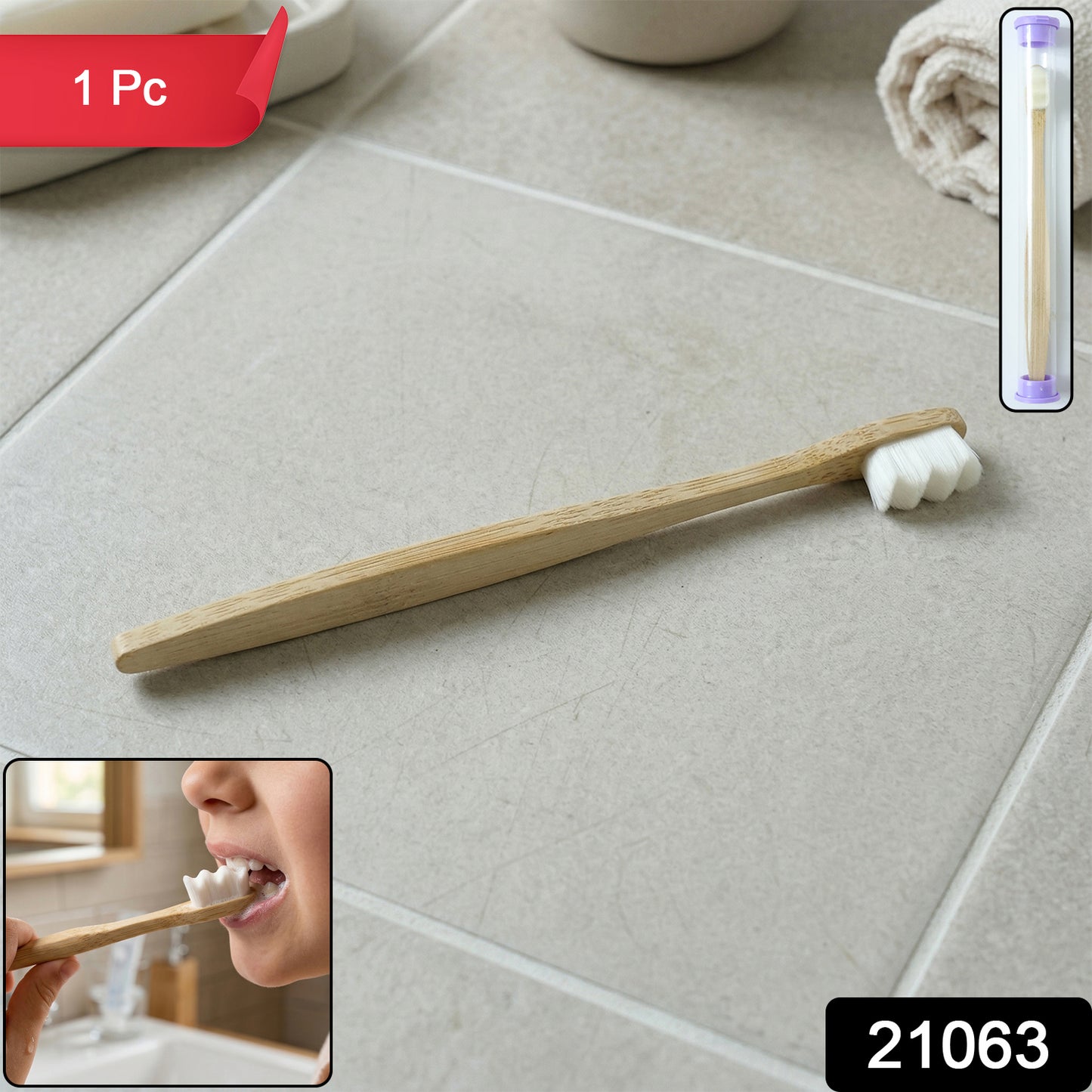 Natural Wooden Handle Tooth Cleaning Brush With Case (1 Pc)