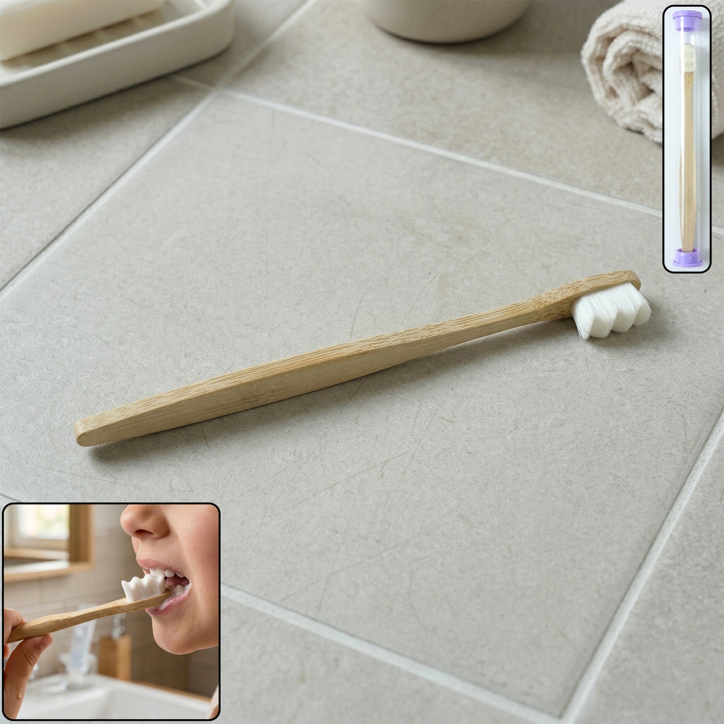 Natural Wooden Handle Tooth Cleaning Brush With Case (1 Pc)