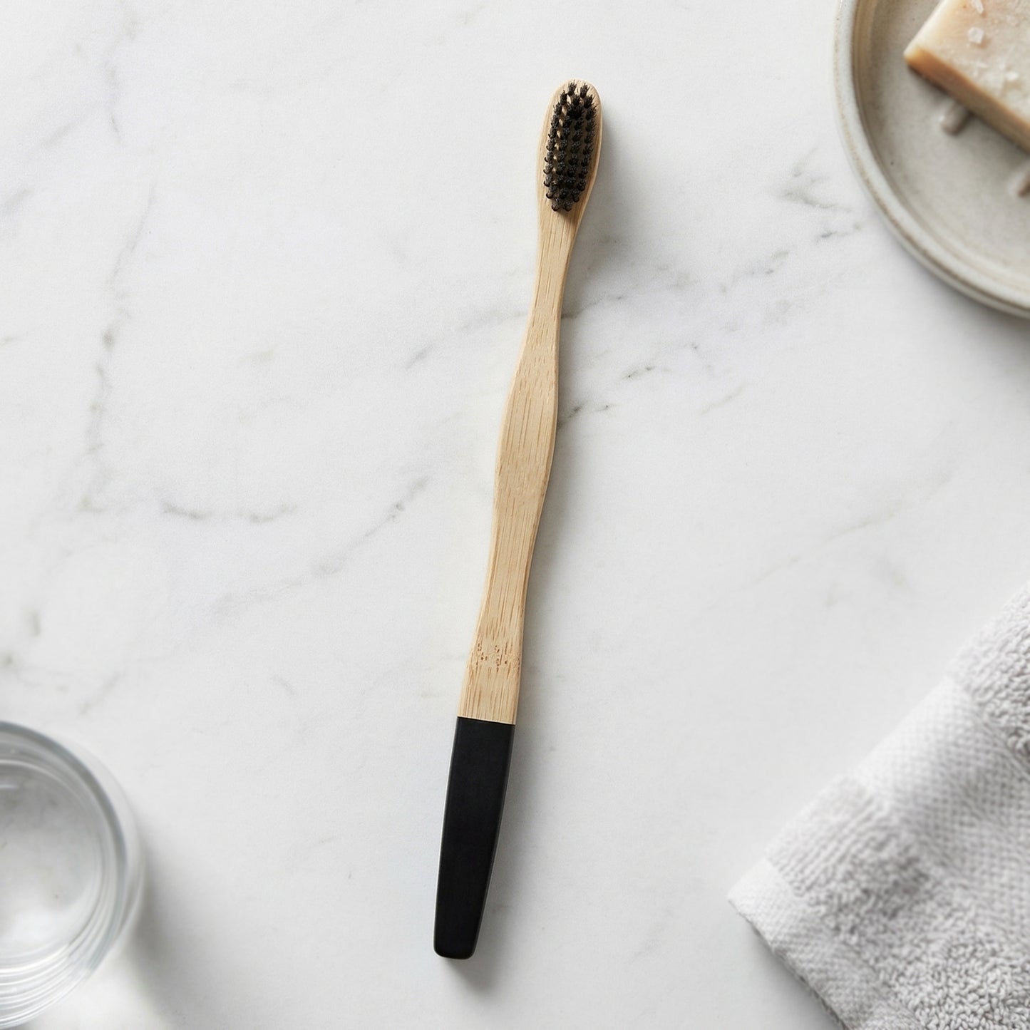 Close-up of bamboo toothbrush bristles