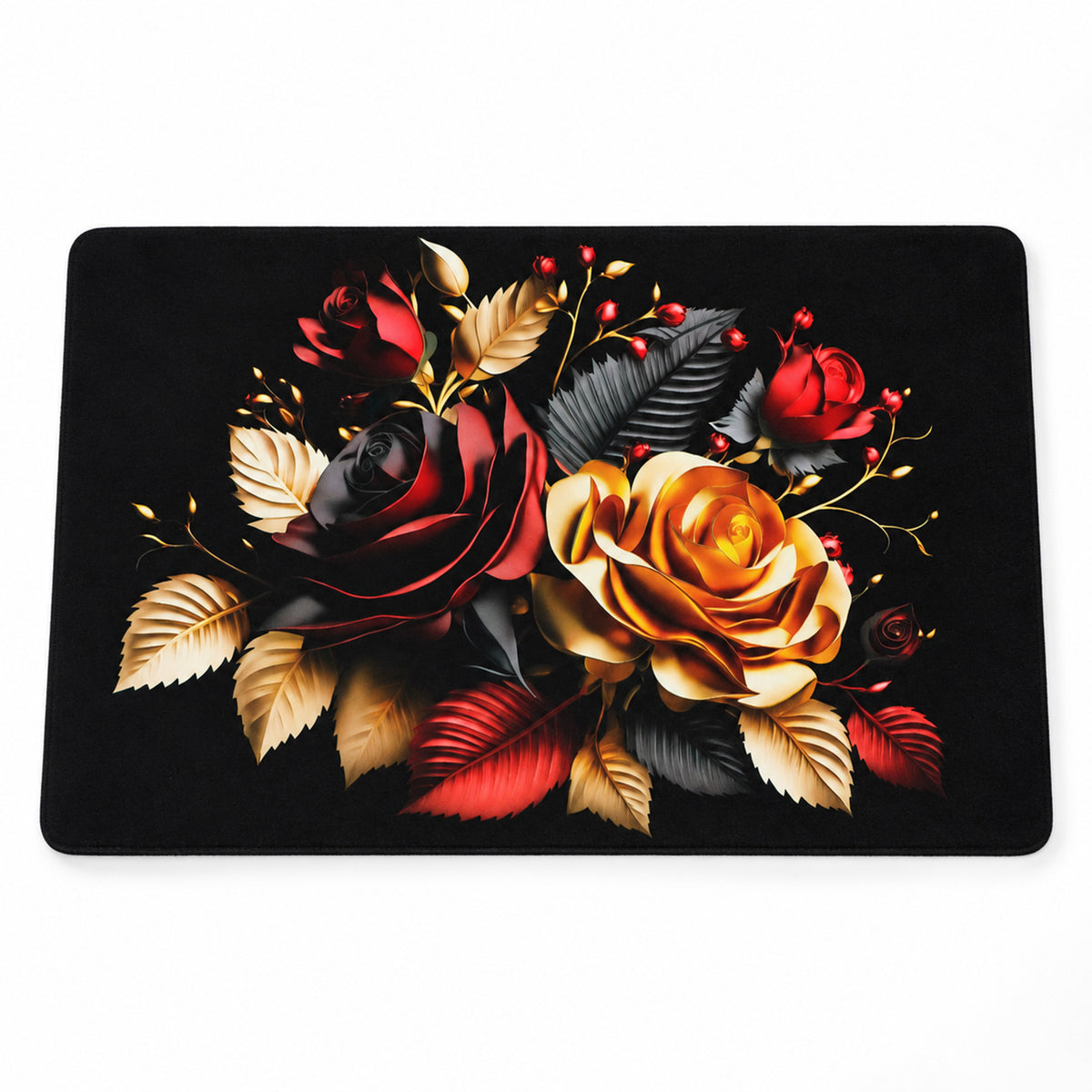 Decorative Floral Rose Print Bathroom Floor Mat for Indoor Use (1 Pc, 58x38 Cm)