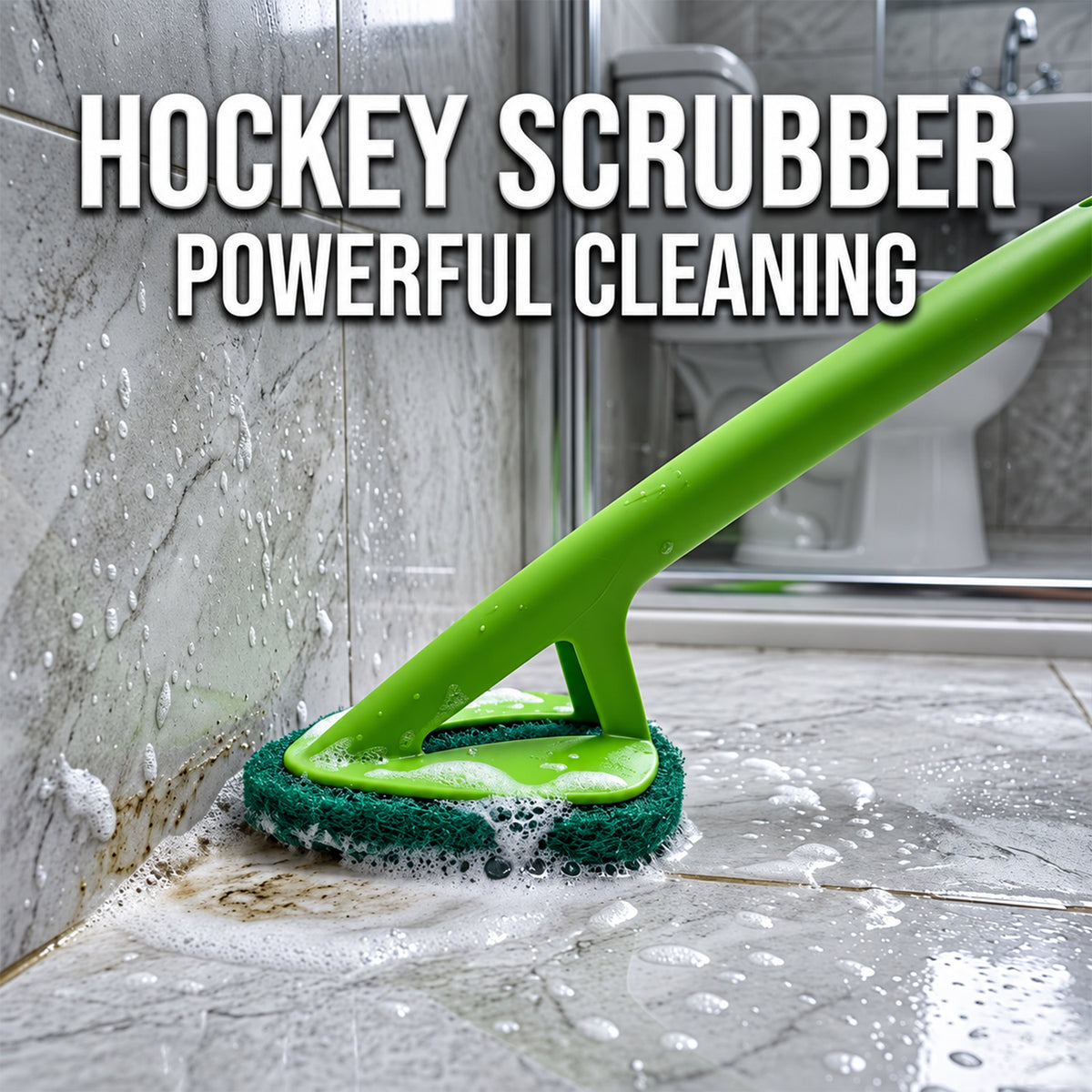 Overview of scrubber hockey with long handle.