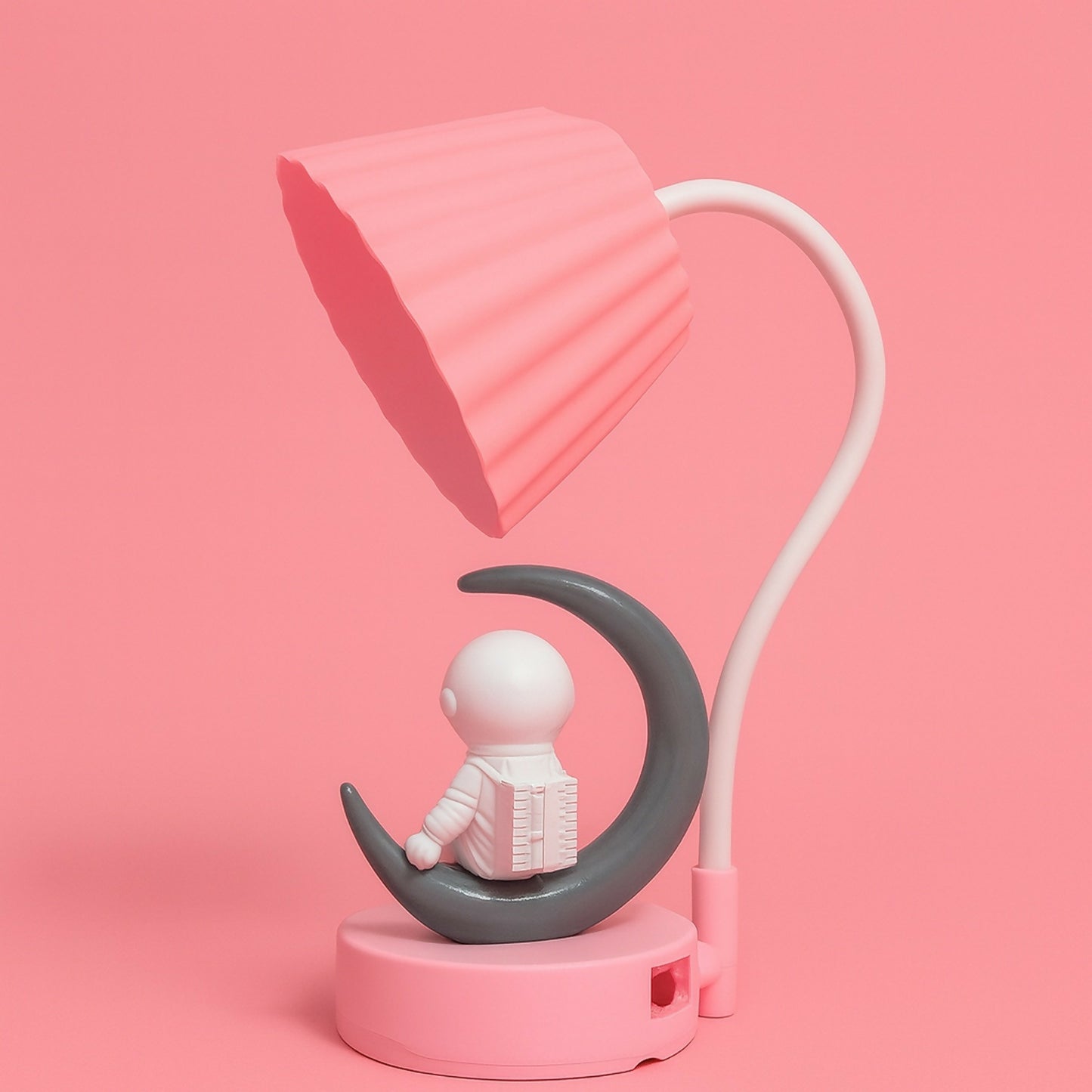 Pink Astronaut Moon LED Table Lamp, USB Rechargeable Kids Night Light