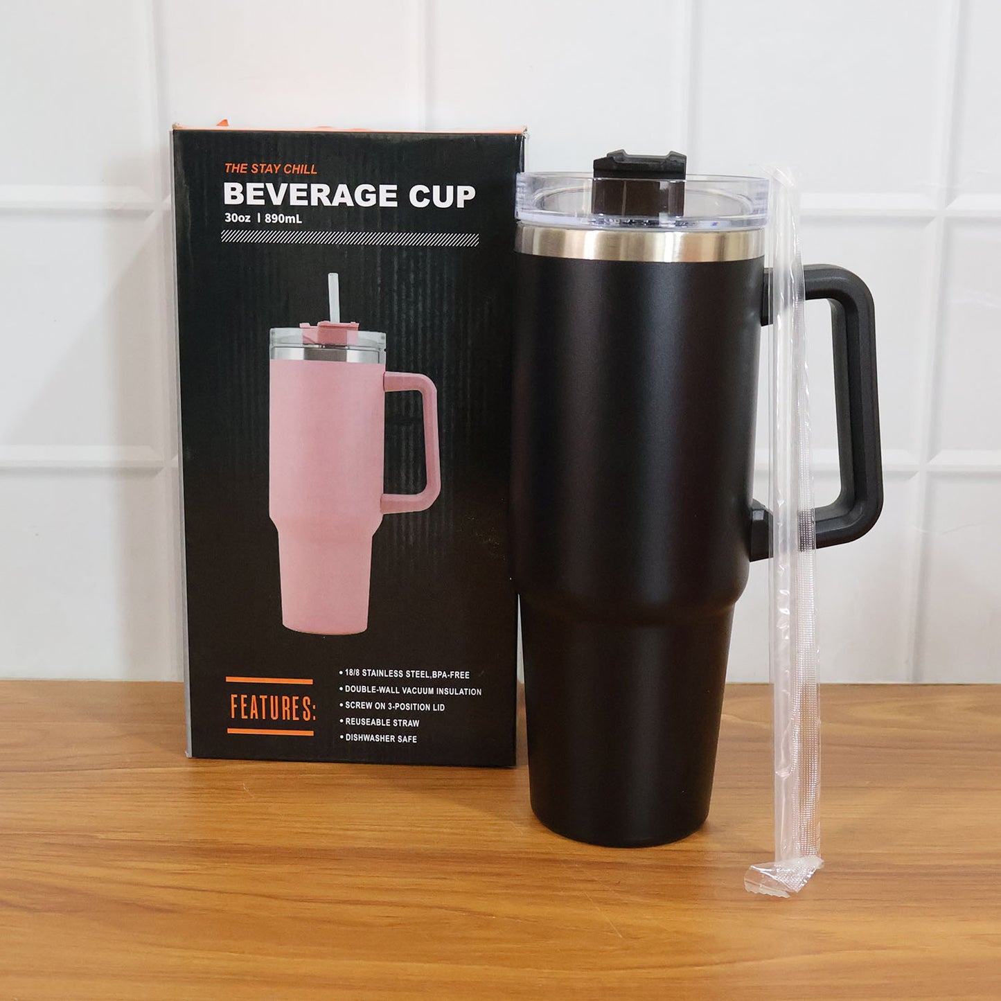 890 ML Large Capacity Insulated Travel Mug / Tumbler Black color (1 Pc)