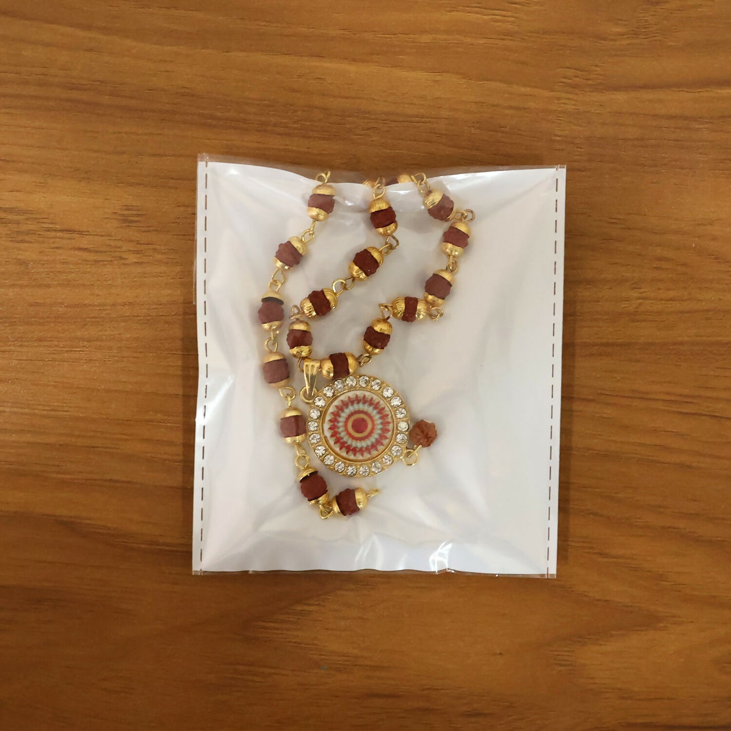Rudraksha necklace and bracelet gift set presentation
