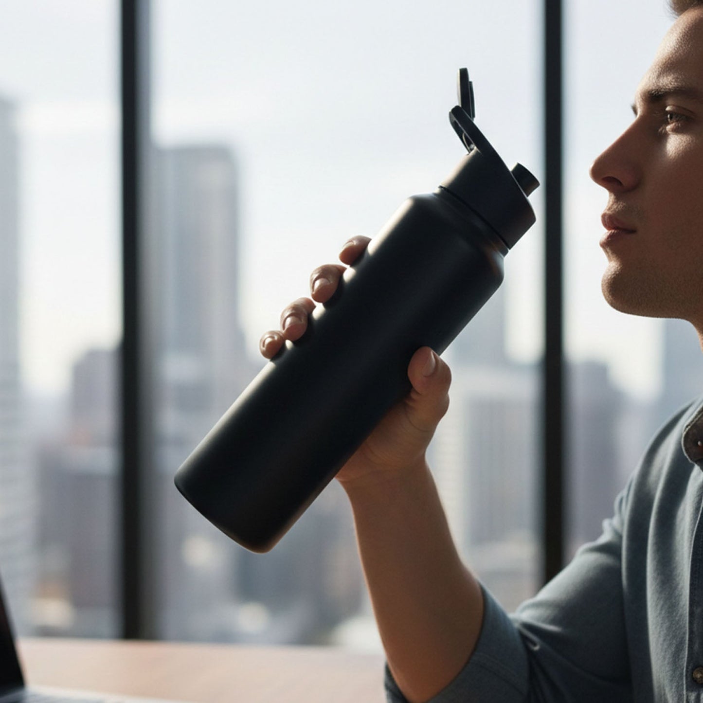 Customized Stainless Steel 1000ml Flip-Top Reusable Sports Water Bottle – 1 Pc