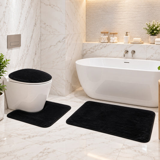 Bathroom Mat Set with Toilet Contour Rug and Lid Cover, Anti Slip (3 Pc Set)