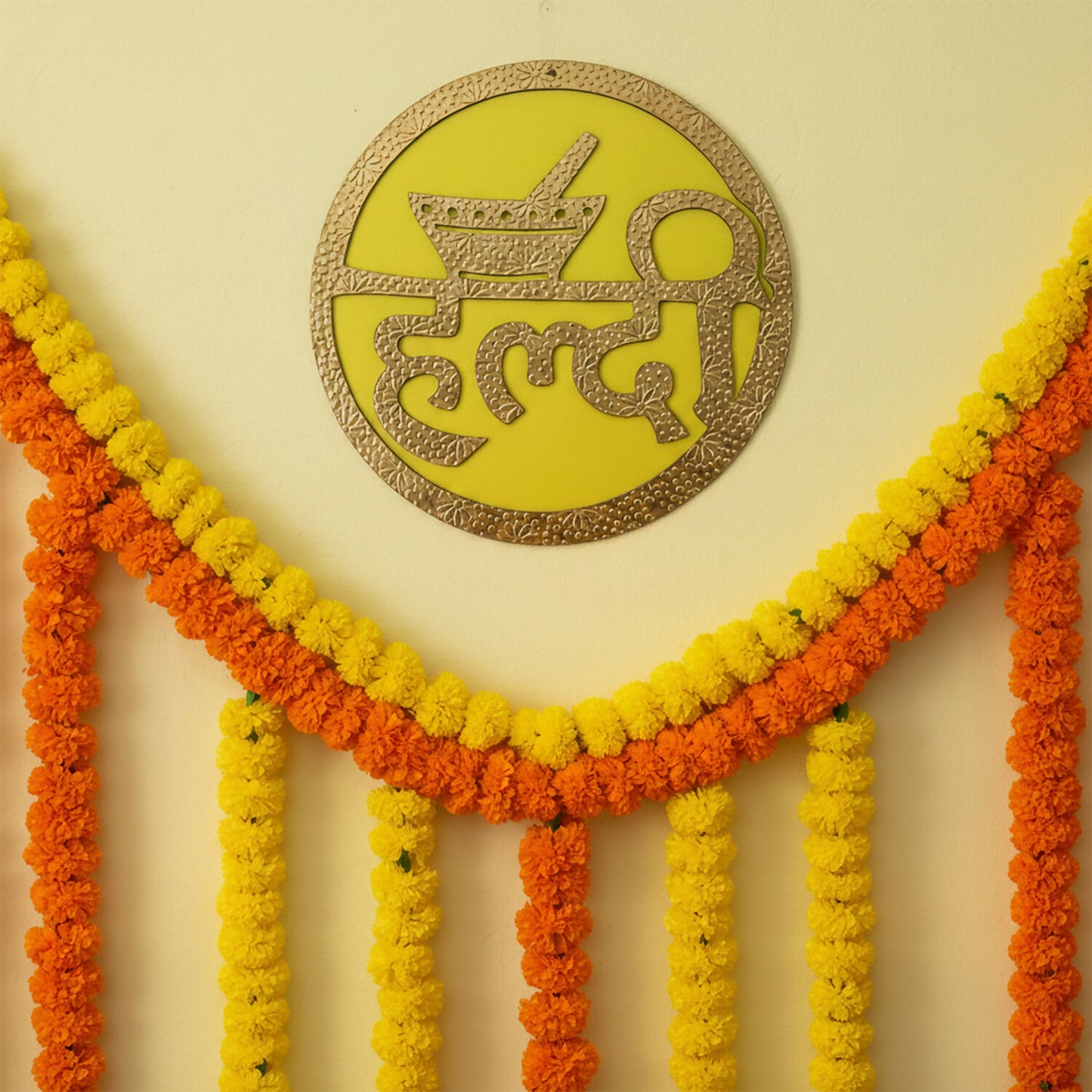Haldi Ceremony Wall Hanging | Bright Yellow & Red Traditional Wedding Decor