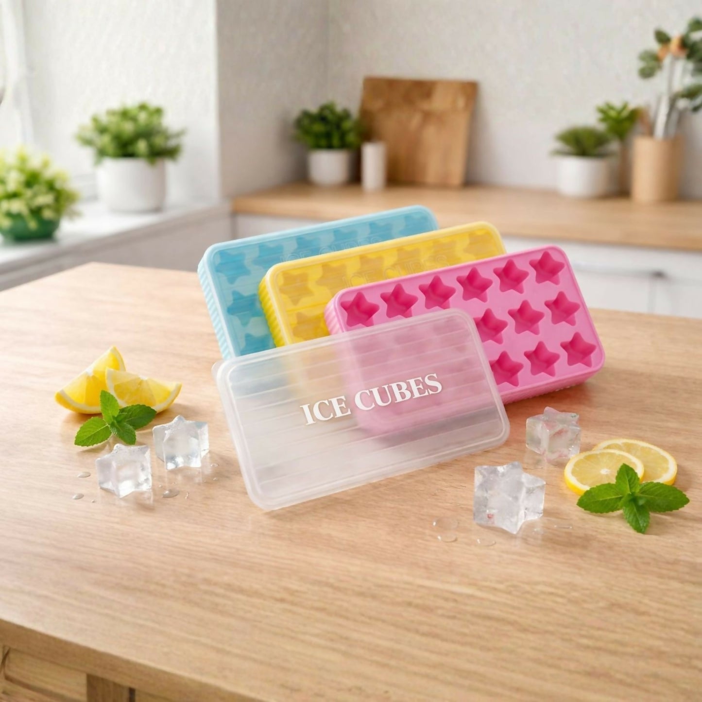 Star Shape Ice Cube Tray with Lid 1 Pc Flexible Silicone Ice Mold for Drinks