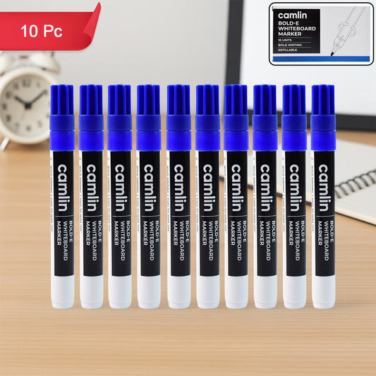 Camlin Bold-E Whiteboard Marker – Blue Color Bold Writing Refillable Markers (Pack of 10)