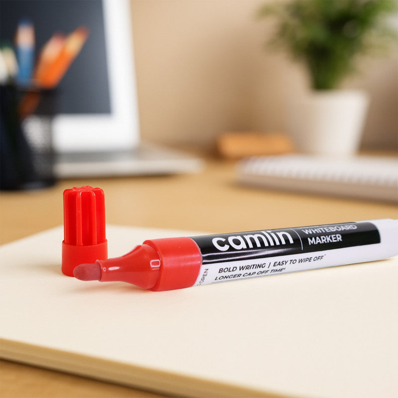 Camlin Bold-E Whiteboard Marker – Red Color Bold Writing Refillable Markers (Pack of 10)