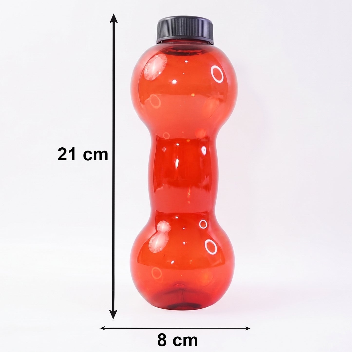 Dumbbell shaped water bottle placed on fitness equipment
