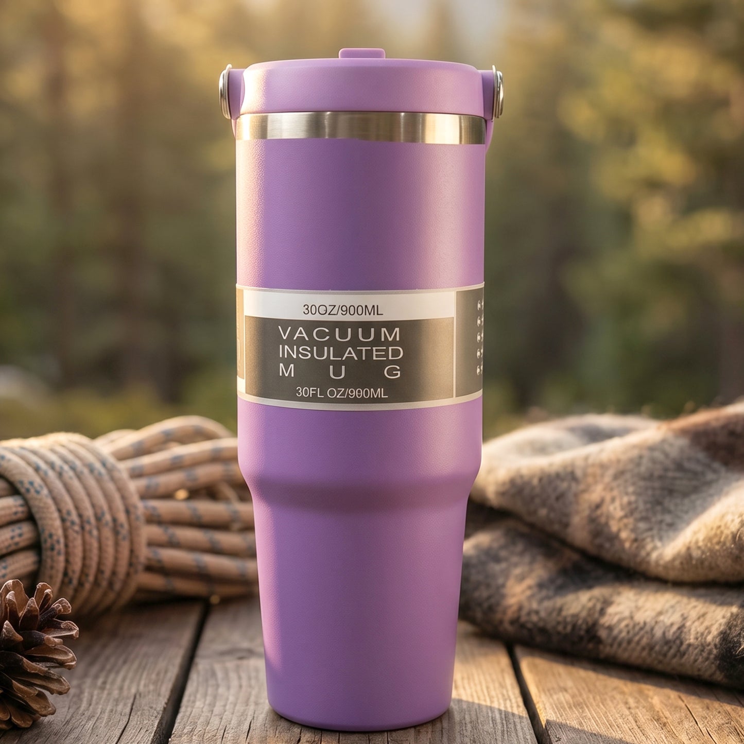 890ML stainless steel travel mug angled side view