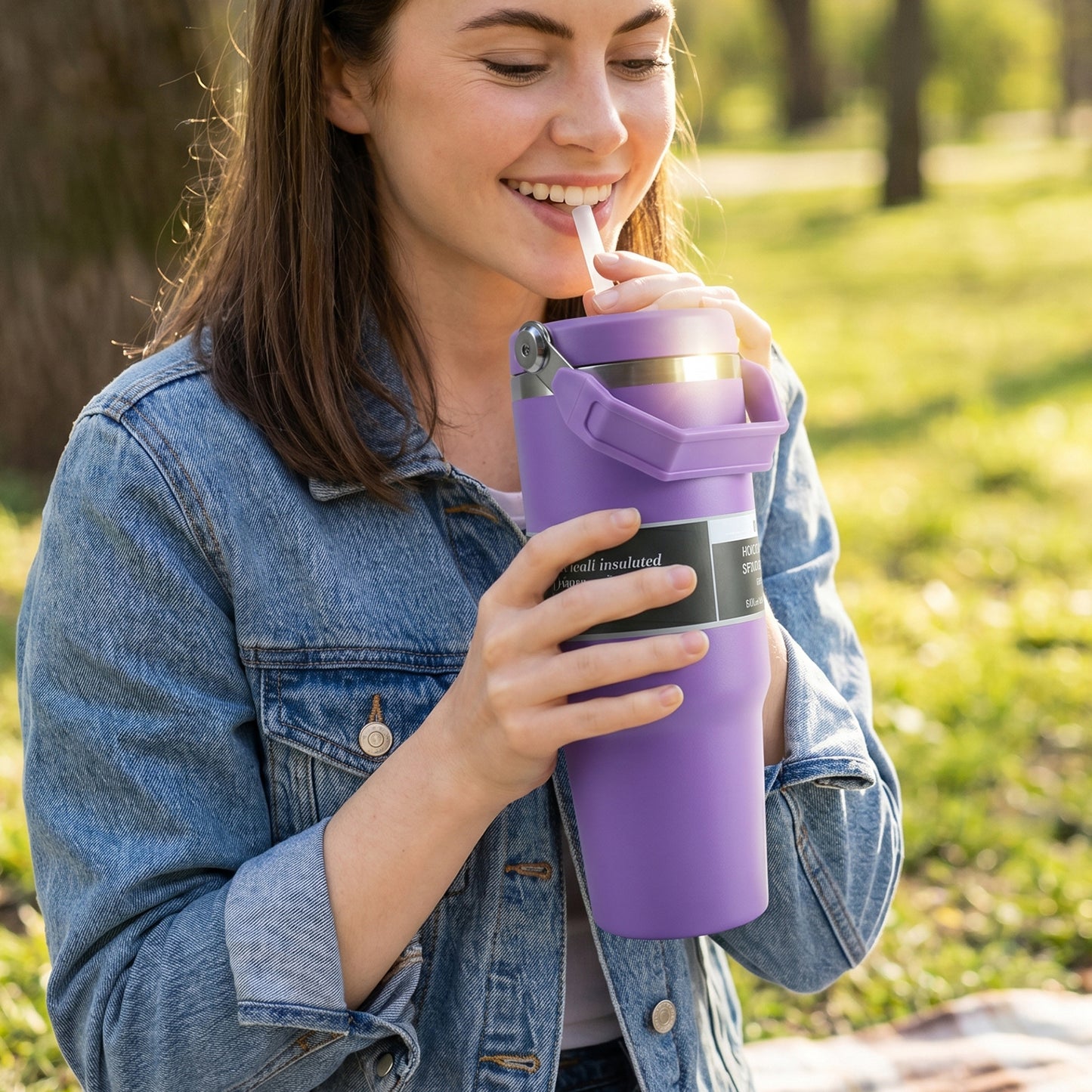 Matte finish stainless steel insulated travel tumbler front view