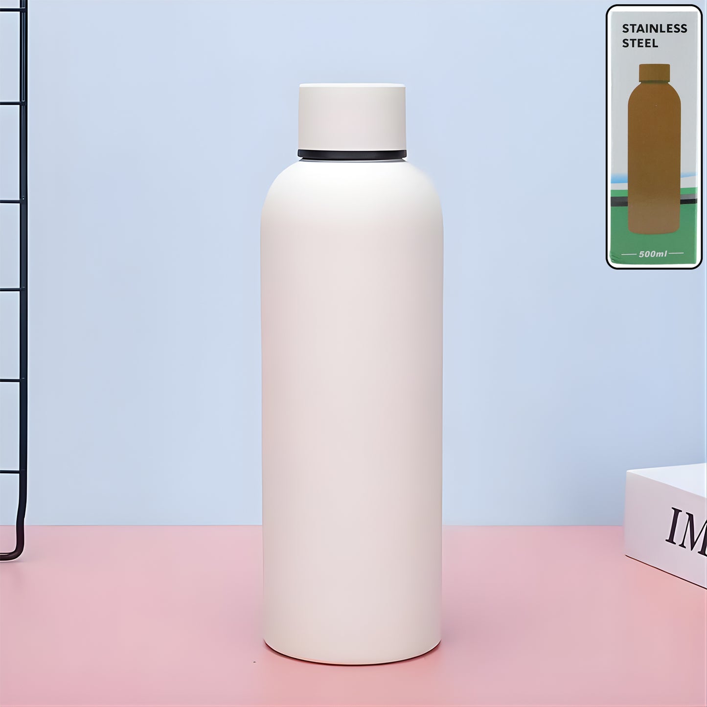 Stainless Steel Double Wall Vacuum-Insulated Drink Water (White / 500 ML Approx)