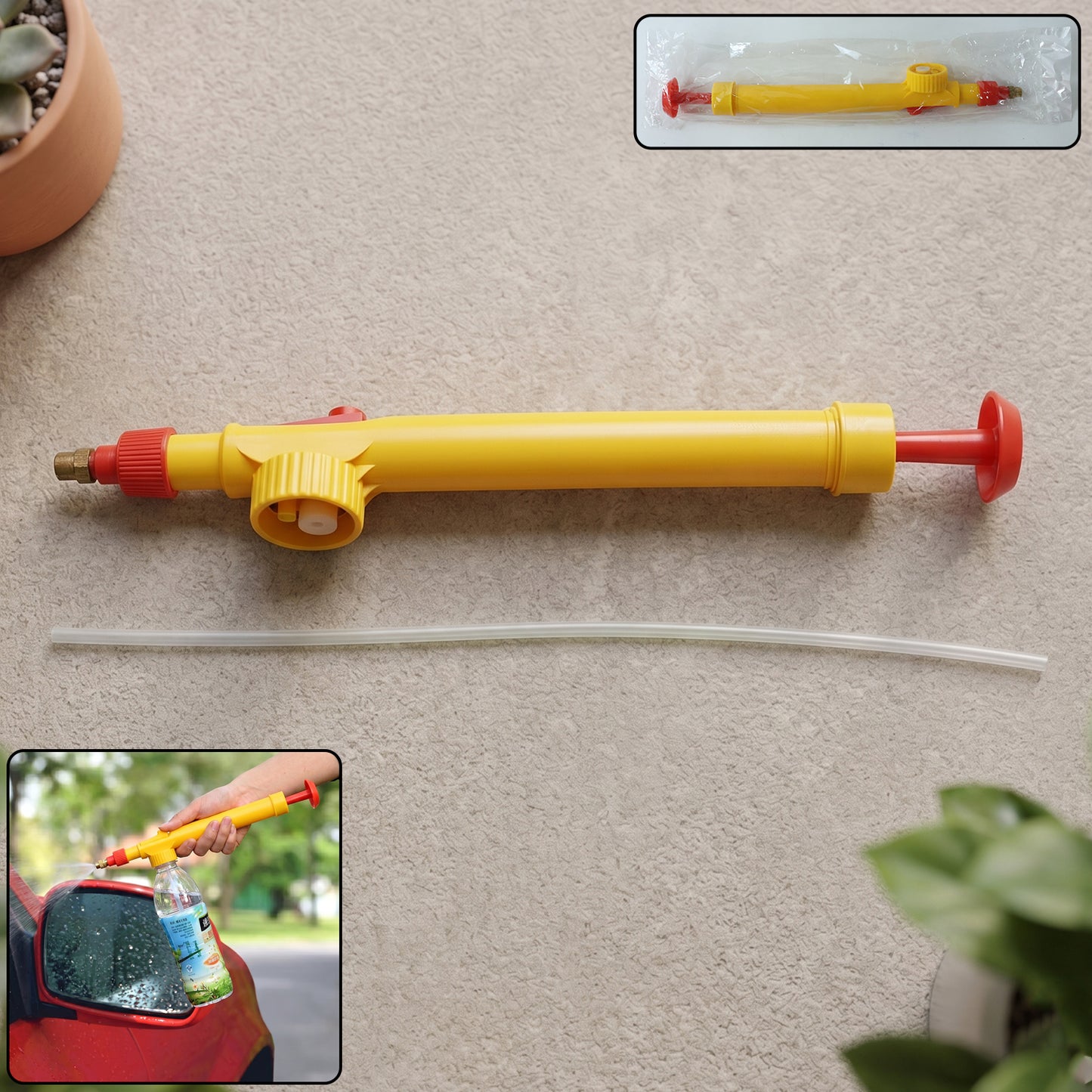 Adjustable bottle sprayer with brass nozzle attached to plastic bottle
