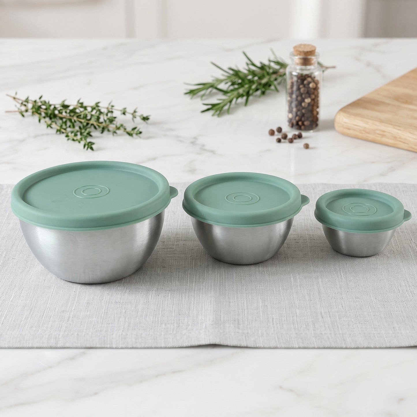 Apex Miny Steel Container Set Mixing Bowls with Lids for Kitchen (3 Pc Set)