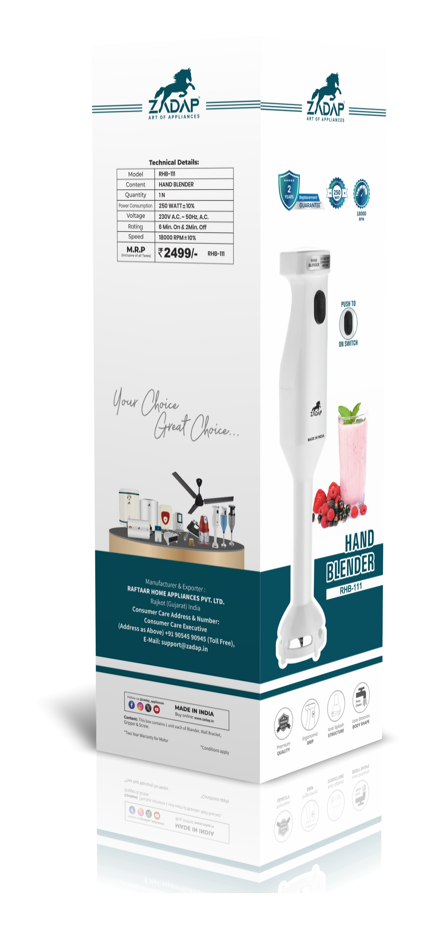 ZADAP RHB-111 hand blender anti-splash design demonstration