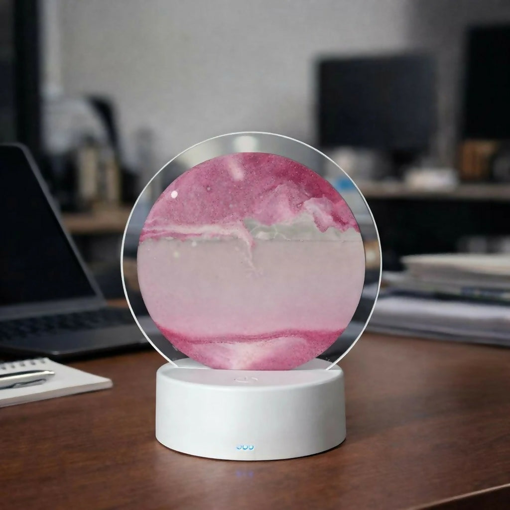 Pink Sand Modern Circular LED Table Lamp with Artistic Acrylic Design
