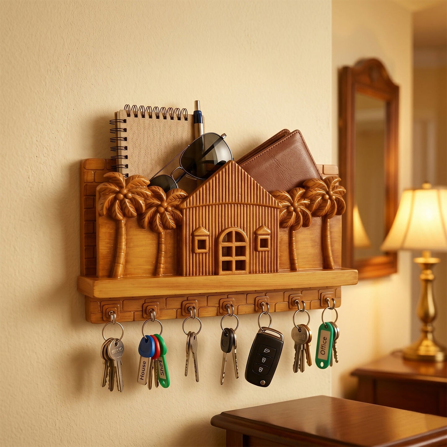 Tropical themed key holder displaying keys
