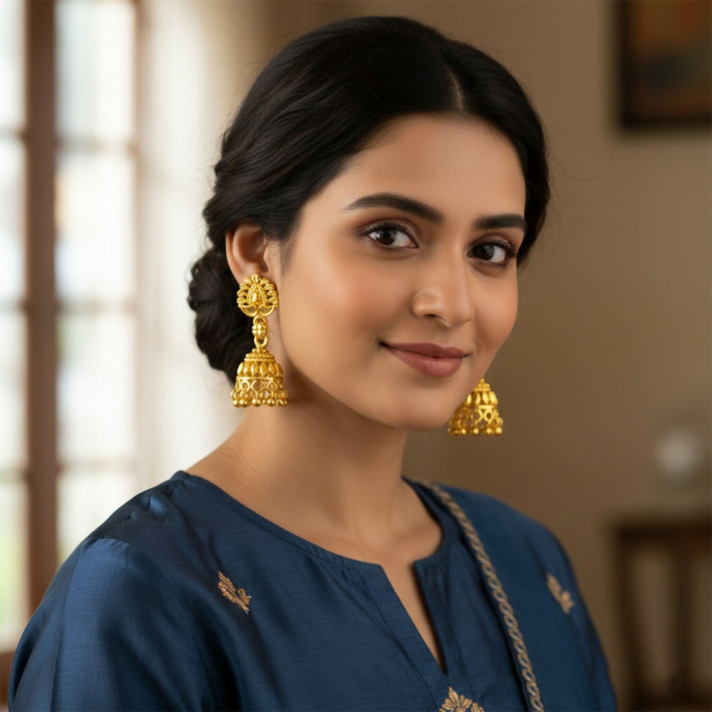 Traditional Gold Plated Jhumka Earrings for Women – Elegant Ethnic Drop Jewelry