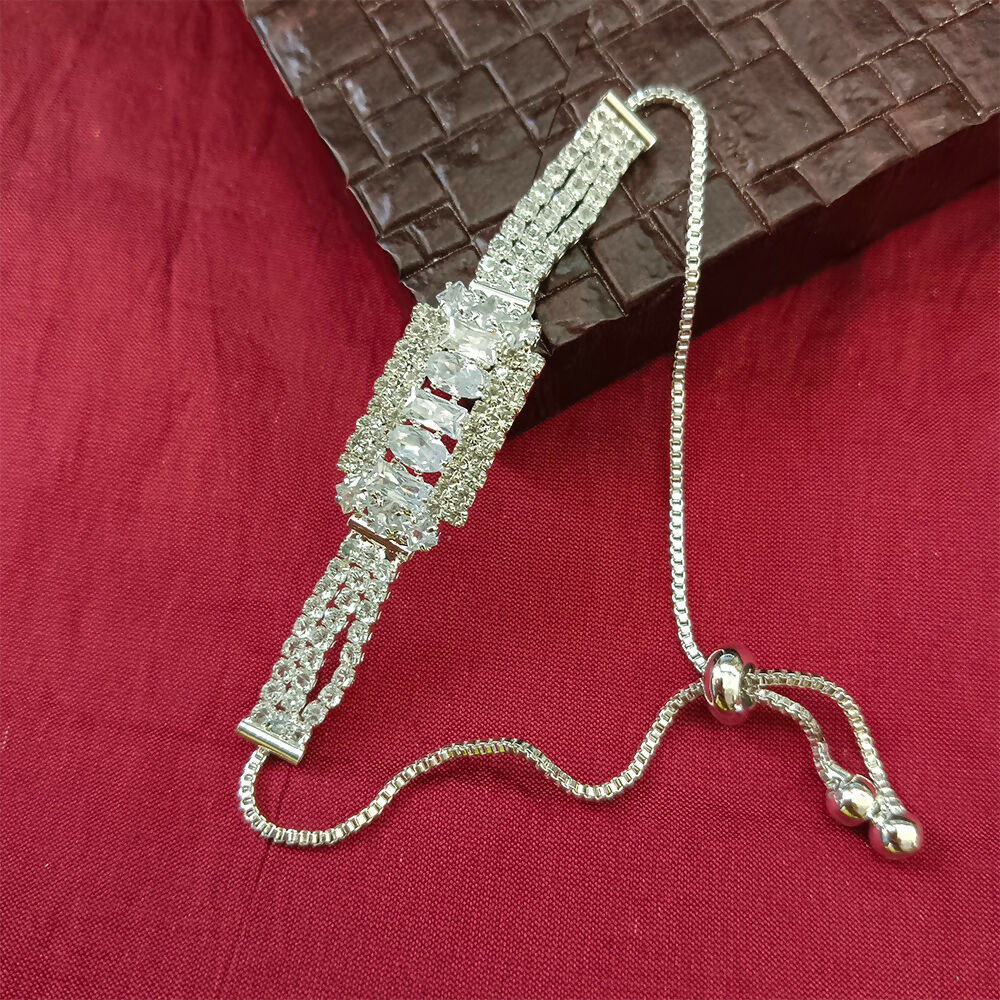 Silver Plated Ad Stone Adjustable Bracelet