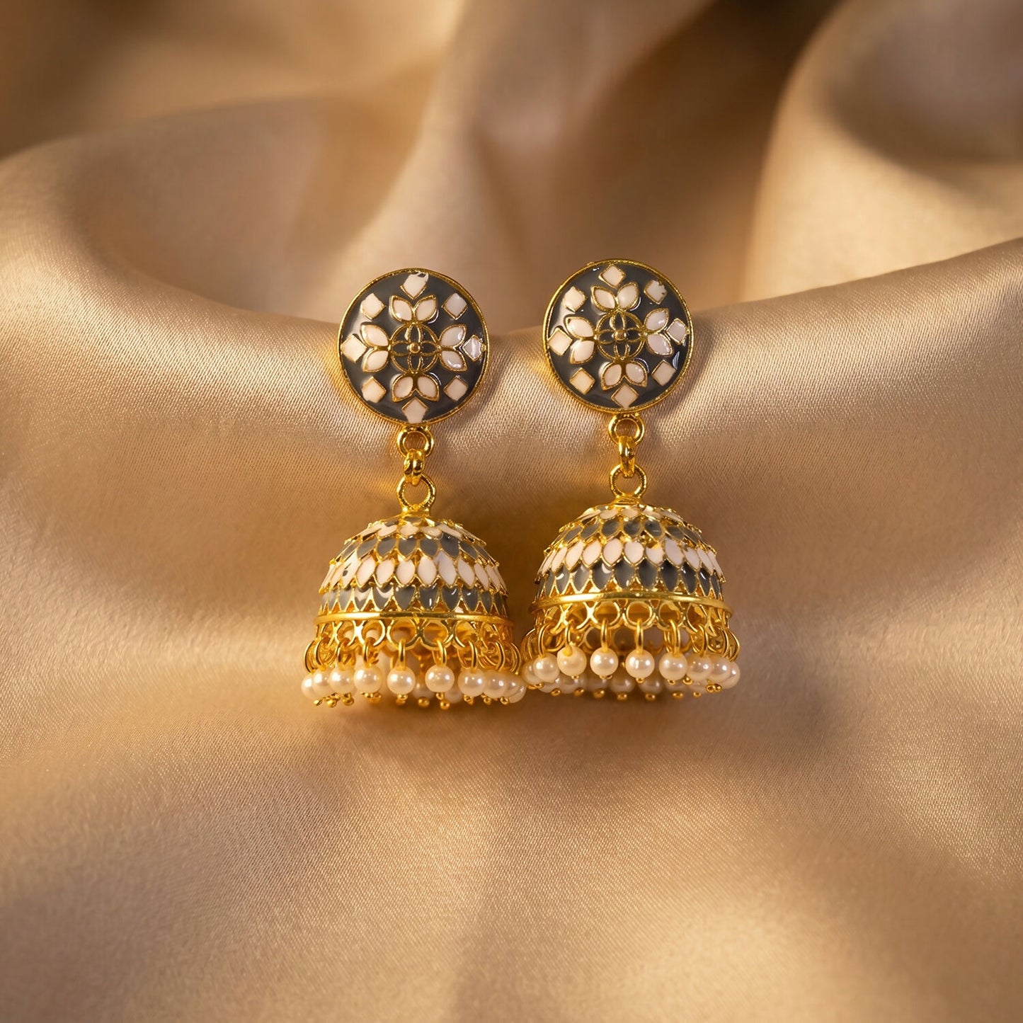 Chandbali earrings shown with traditional attire