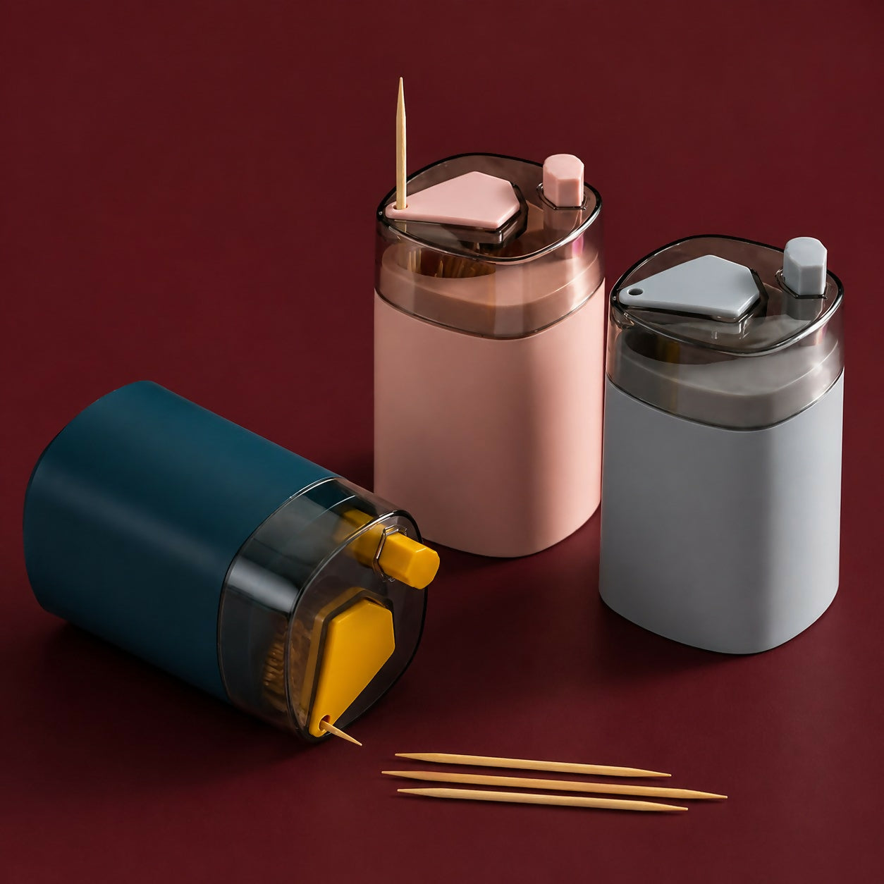 Automatic push toothpick holder with transparent dustproof cover