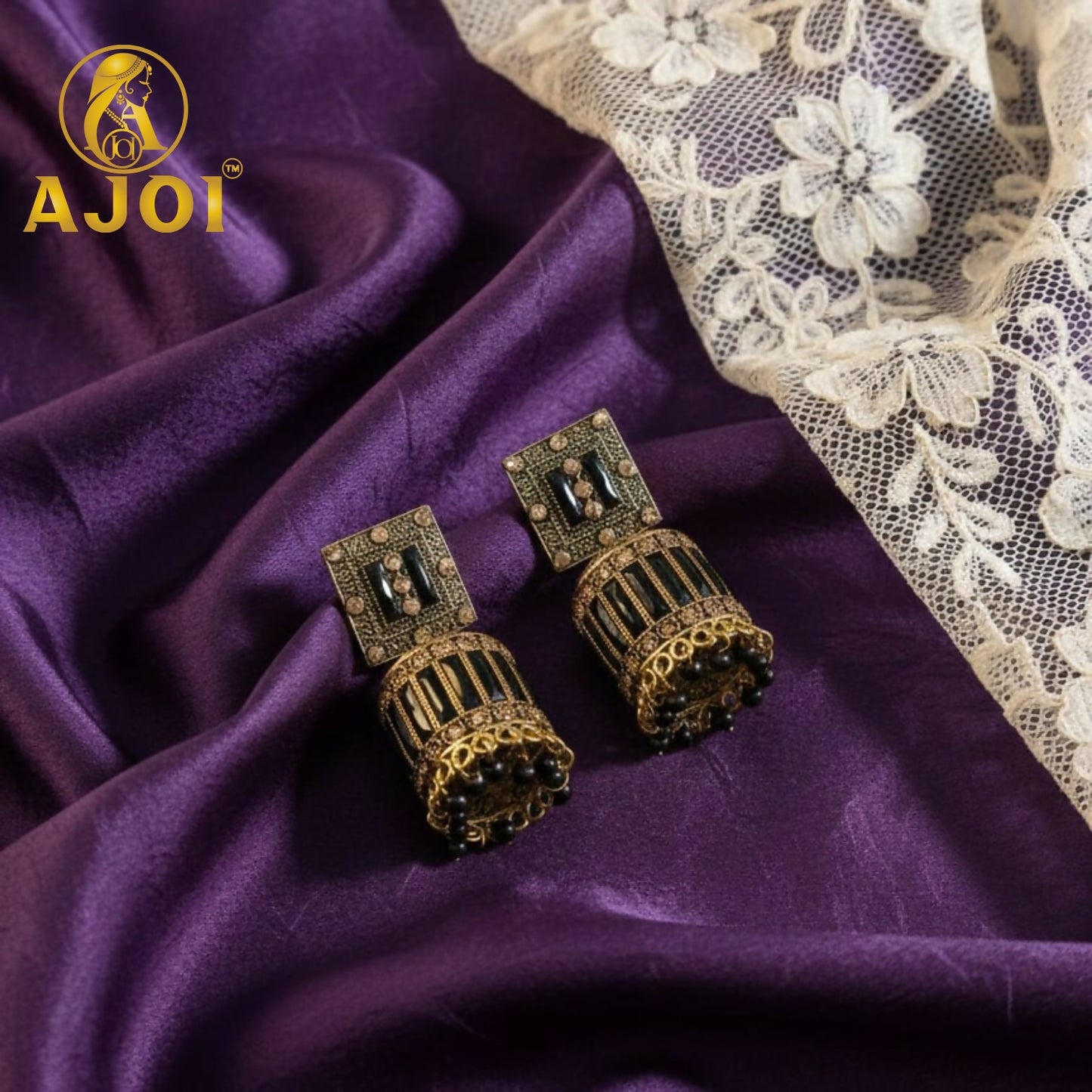 Royal Midnight Black Designer Earrings with Elegant Drop and Statement Detailing