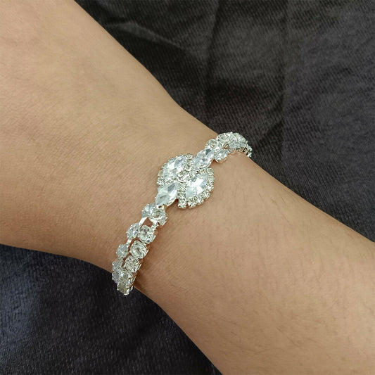 Silver Plated Ad Stone Adjustable Bracelet