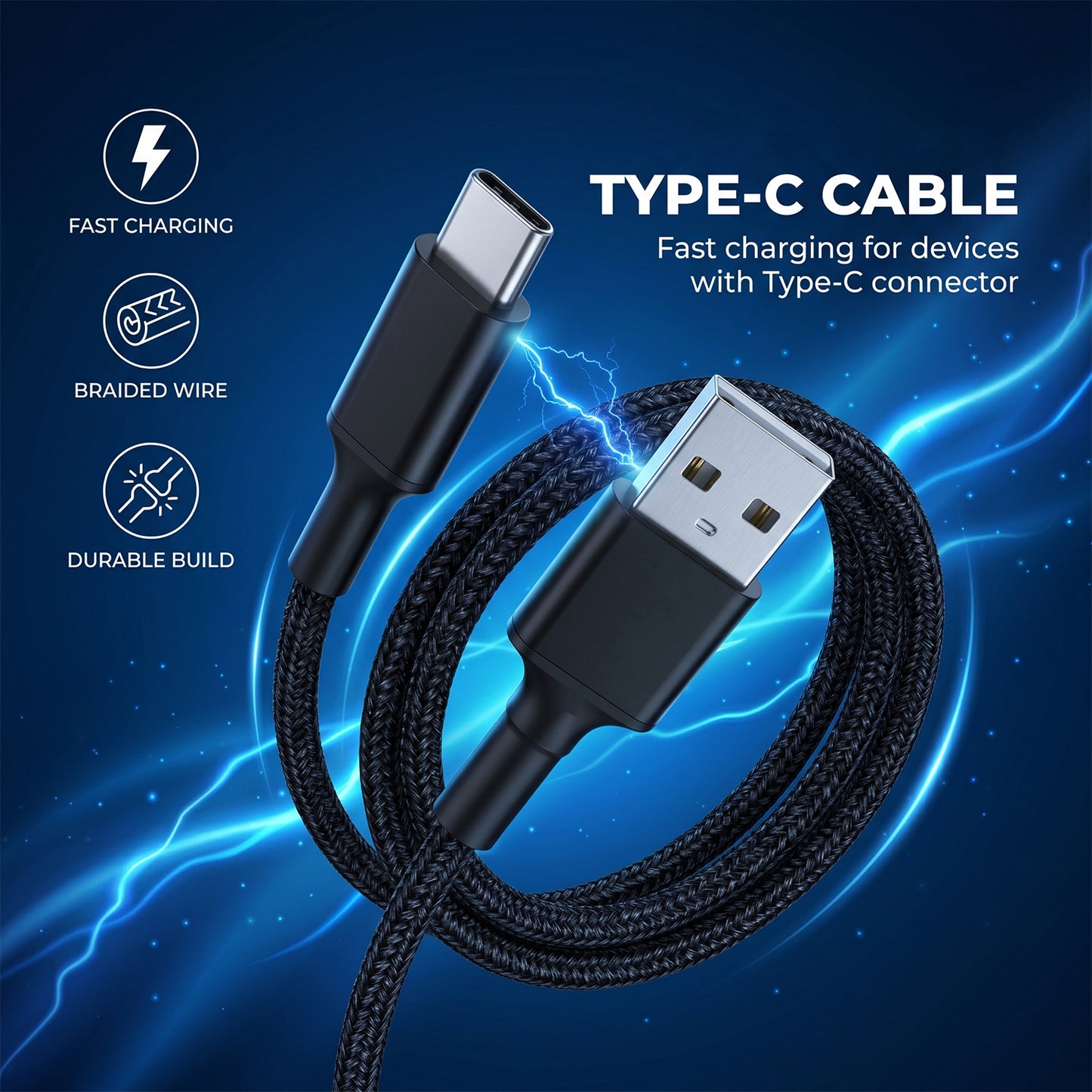 65W USB to Type-C Braided Charging Cable with Mobile Stand (1 Pc, 1 Mtr)