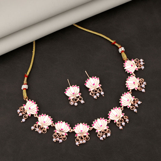 Elegant Gold-Toned Pearl & American Diamond Cluster Choker Set