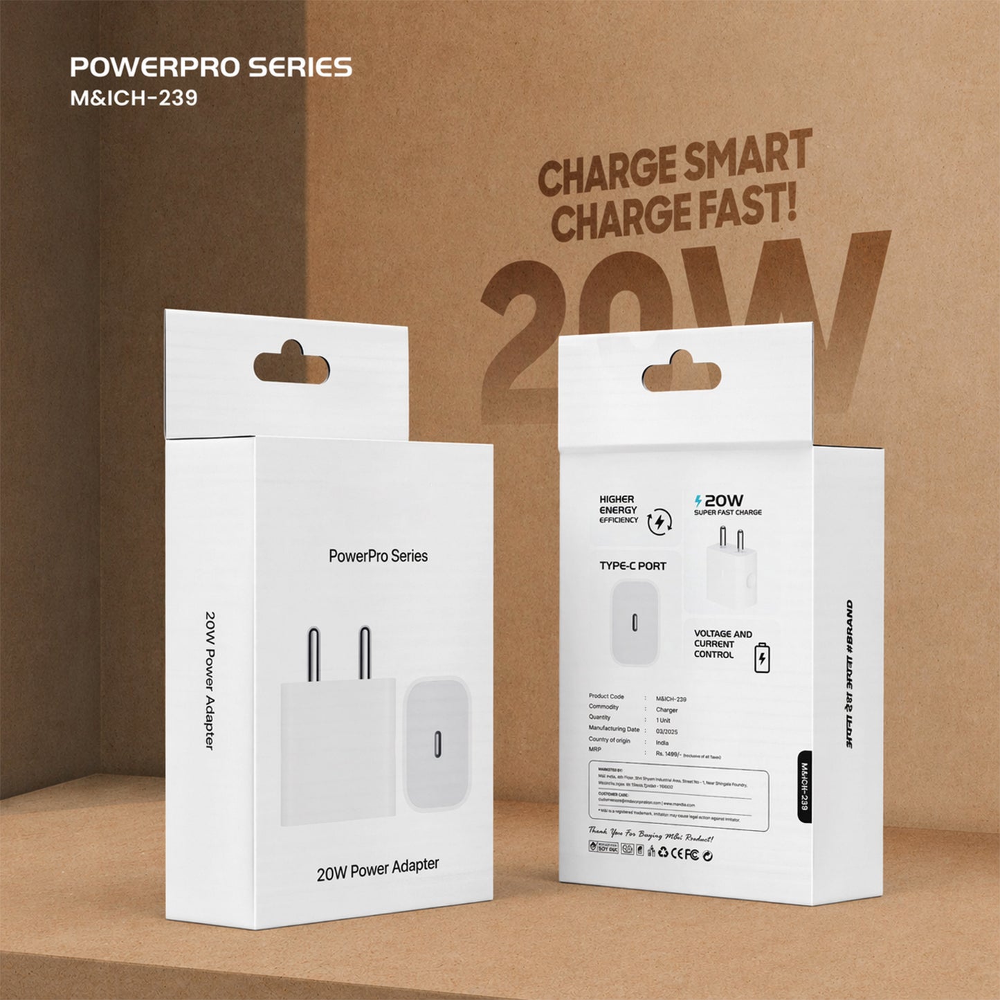 PowerPro 20W Fast Charging USB Type-C Power Adapter front view