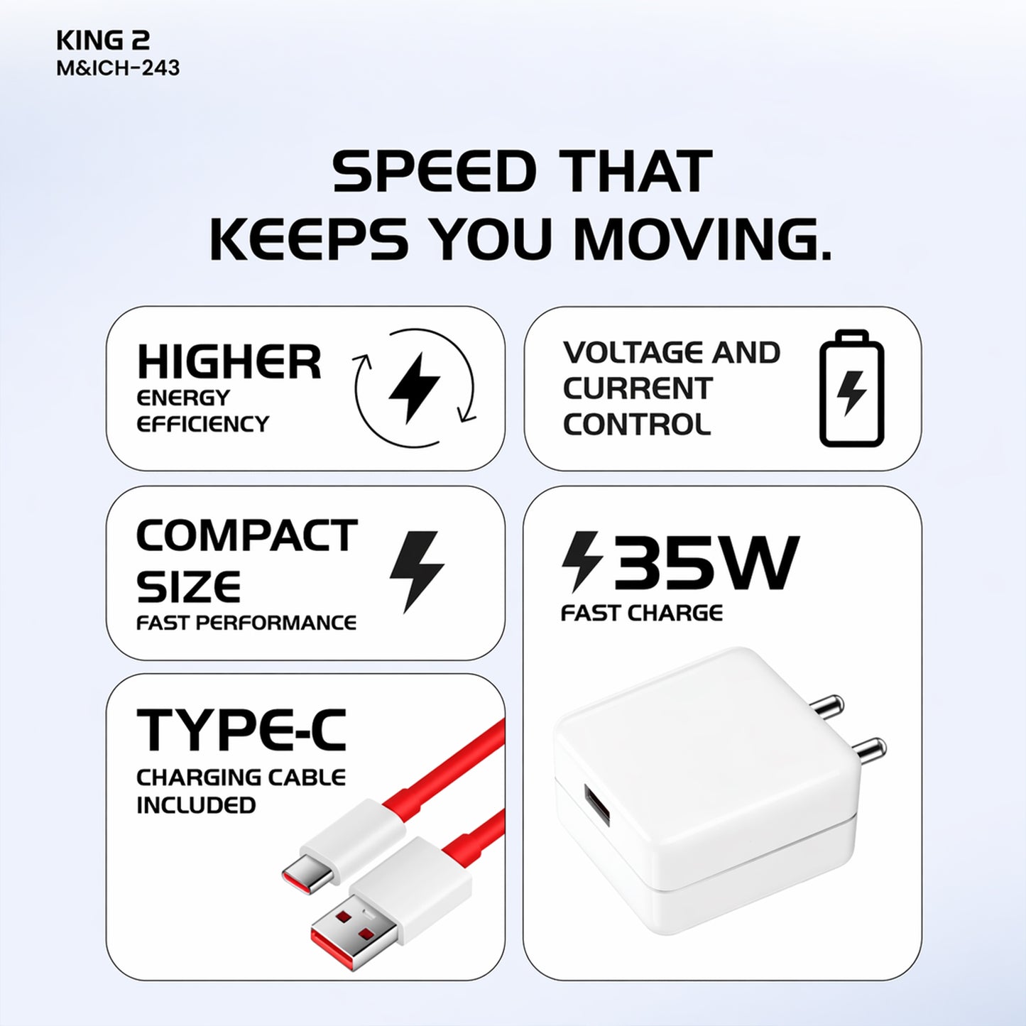Type-C cable included with King 2 Series charger