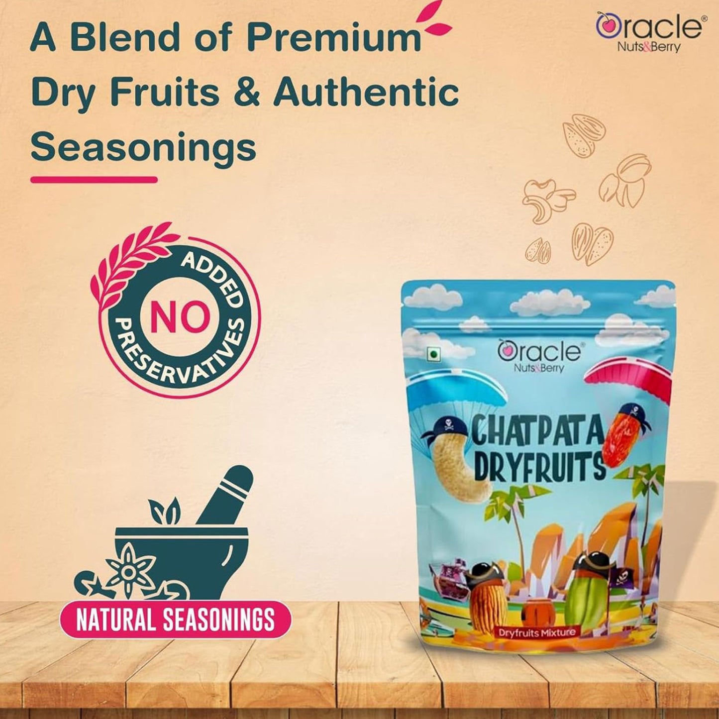 Bowl of Oracle's Chatpata Dry Fruit Mix ready for snacking.