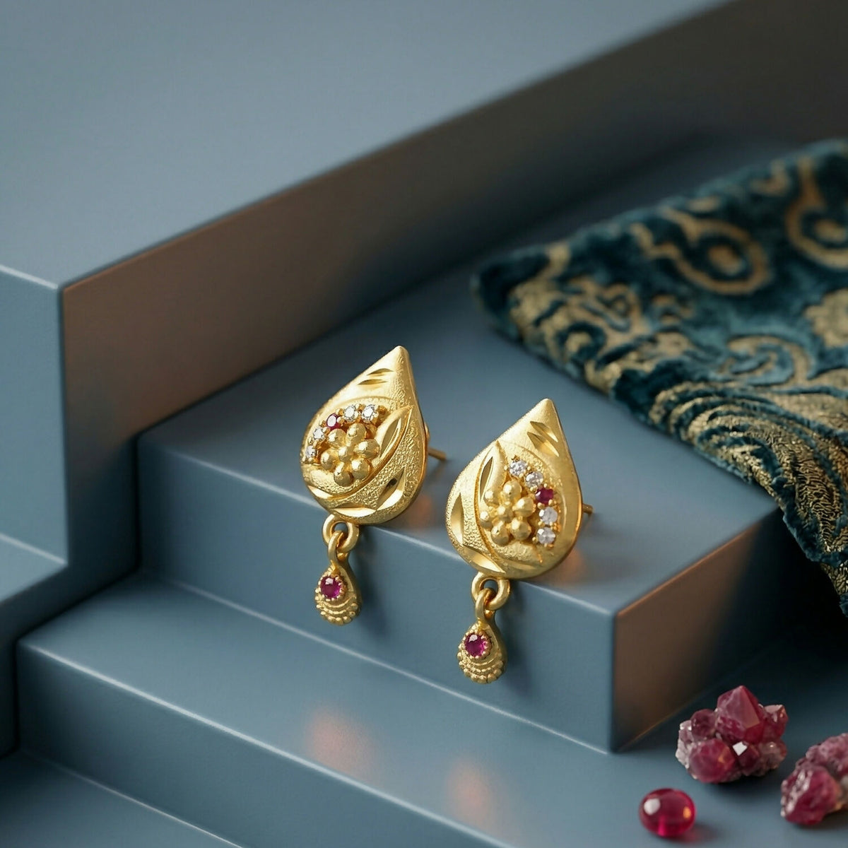 Stylish traditional geometric earrings in gold plating