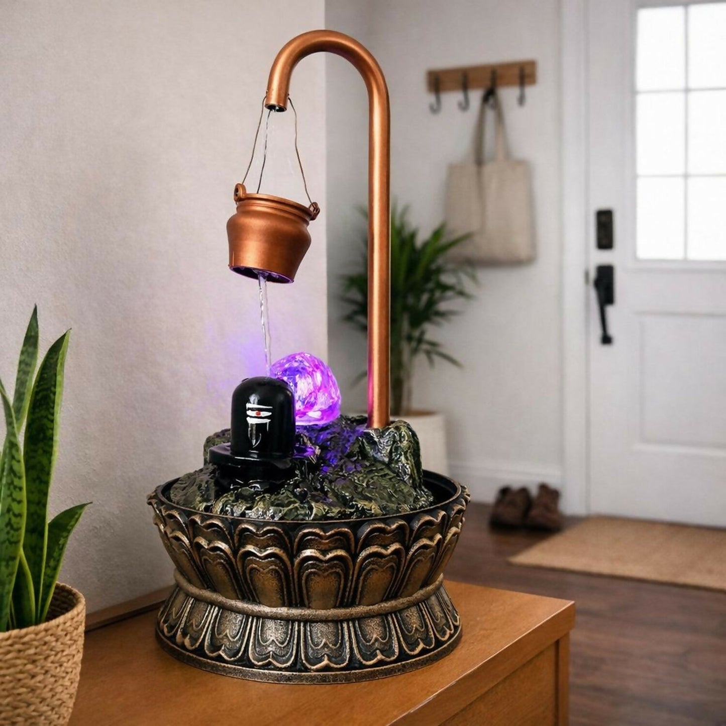 Shivling Water Fountain with LED Light Decorative Tabletop Waterfall Showpiece